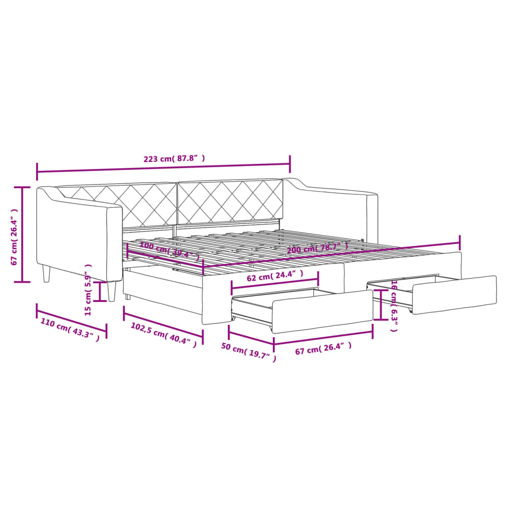 Slaapbank met matras 80x200 cm stof