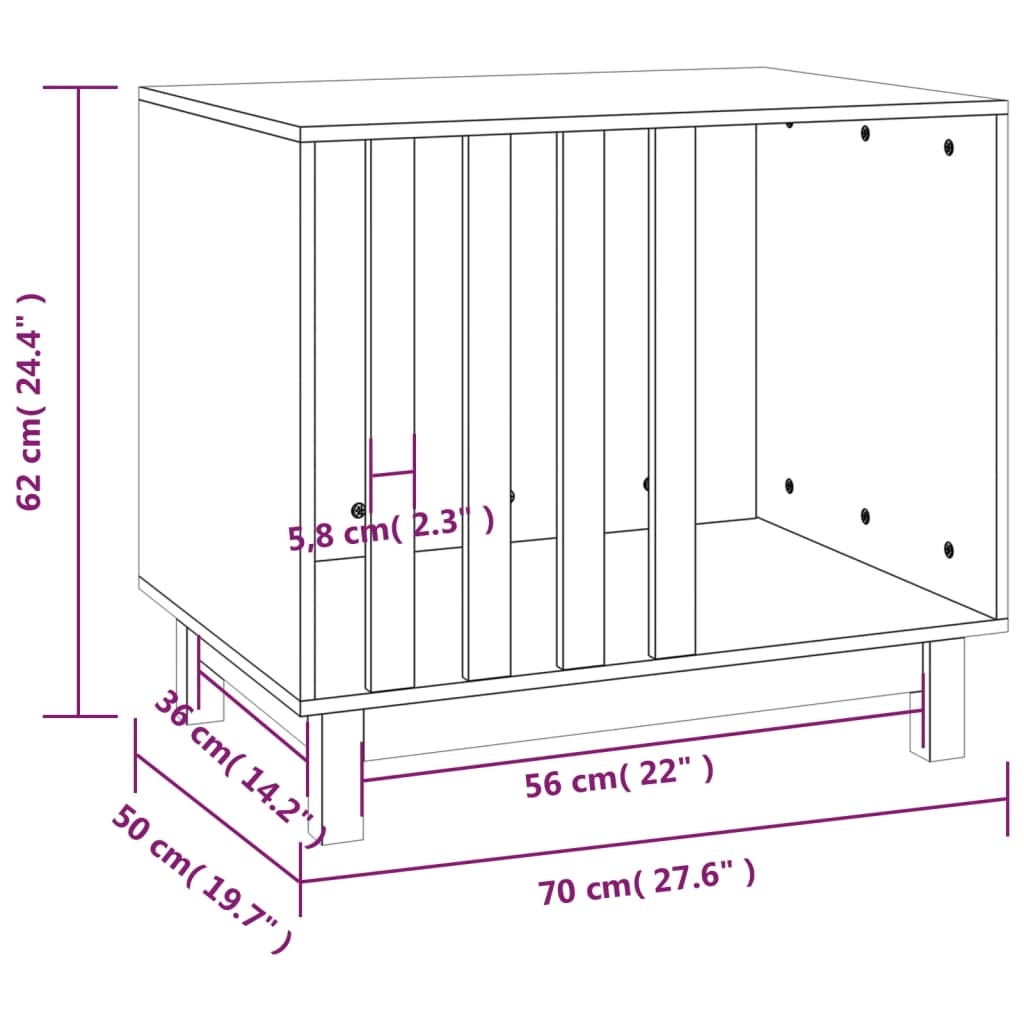 Hondenhok 60x45x57 cm massief grenenhout