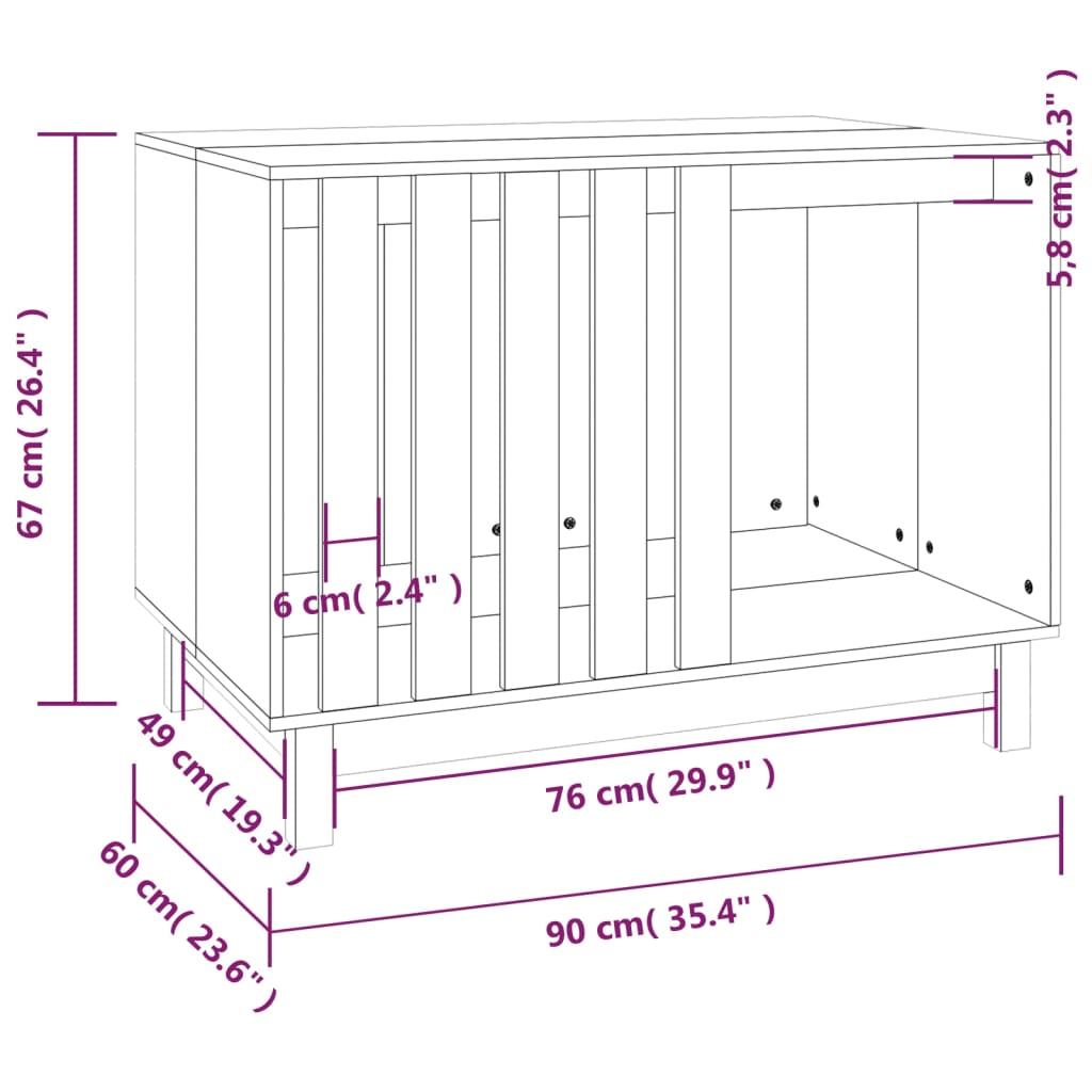 Hondenhok 60x45x57 cm massief grenenhout