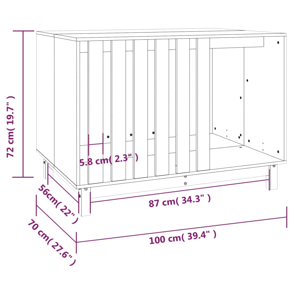 Hondenhok 60x45x57 cm massief grenenhout