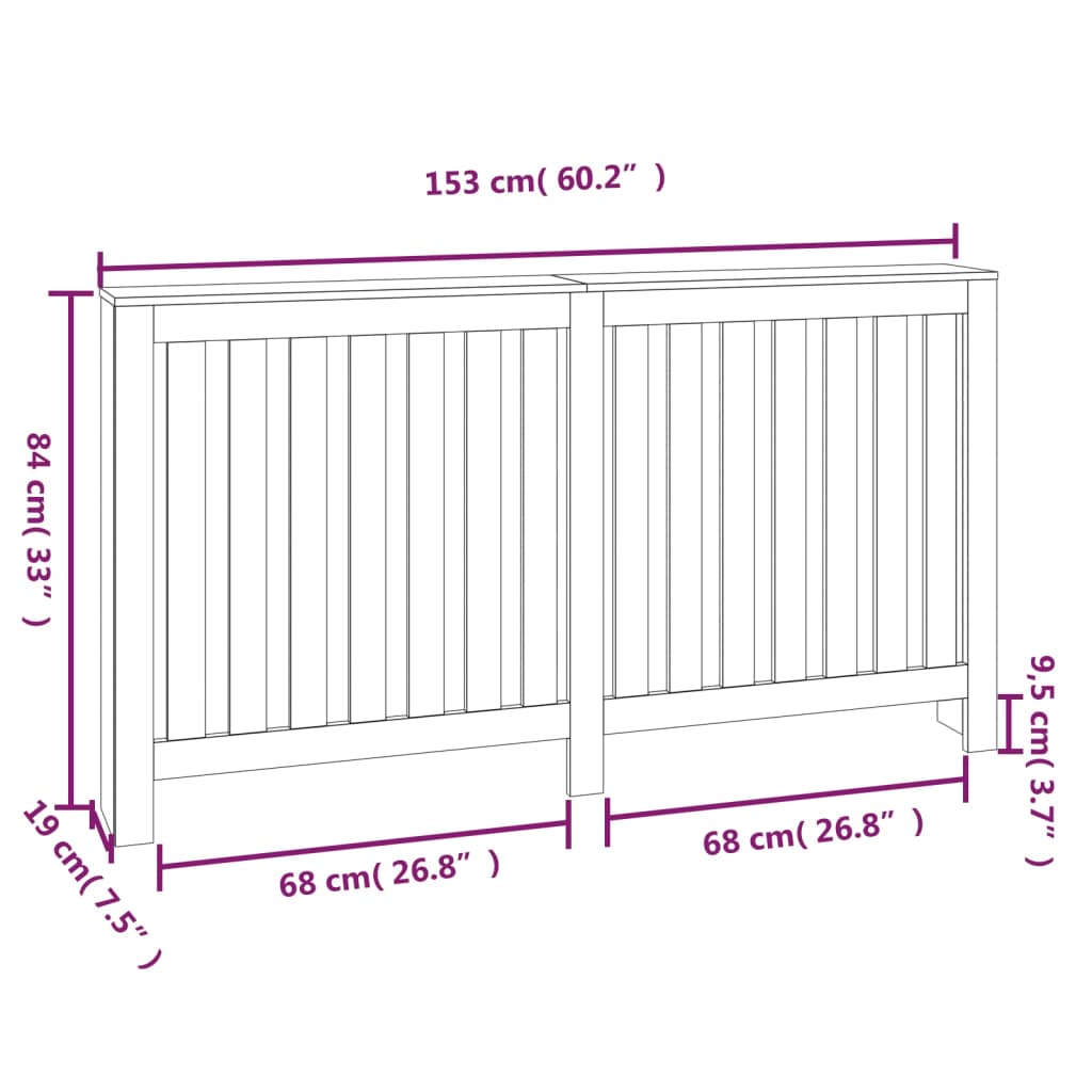 Radiatorombouw 153x19x84 cm massief grenenhout