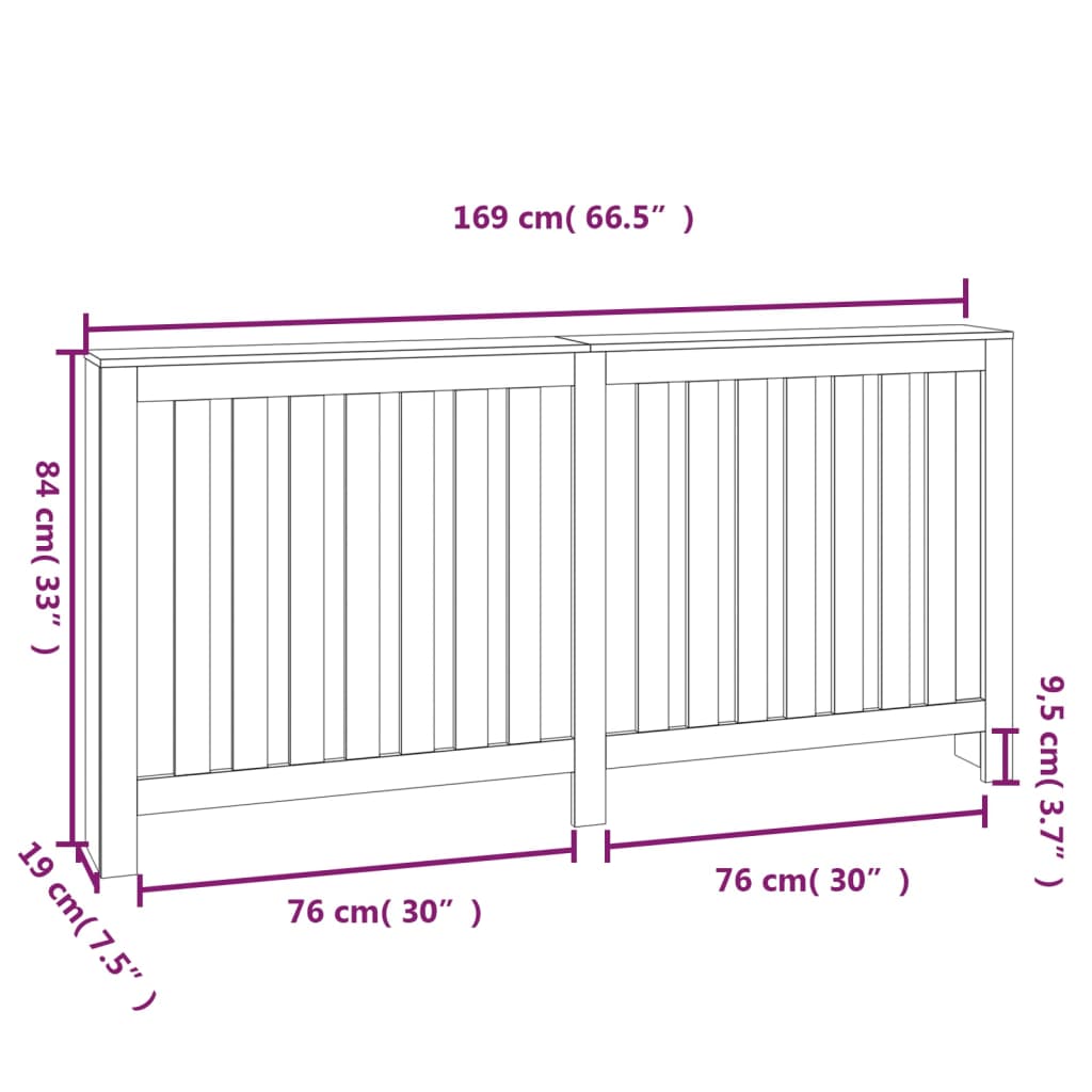 Radiatorombouw 169x19x84 cm massief grenenhout