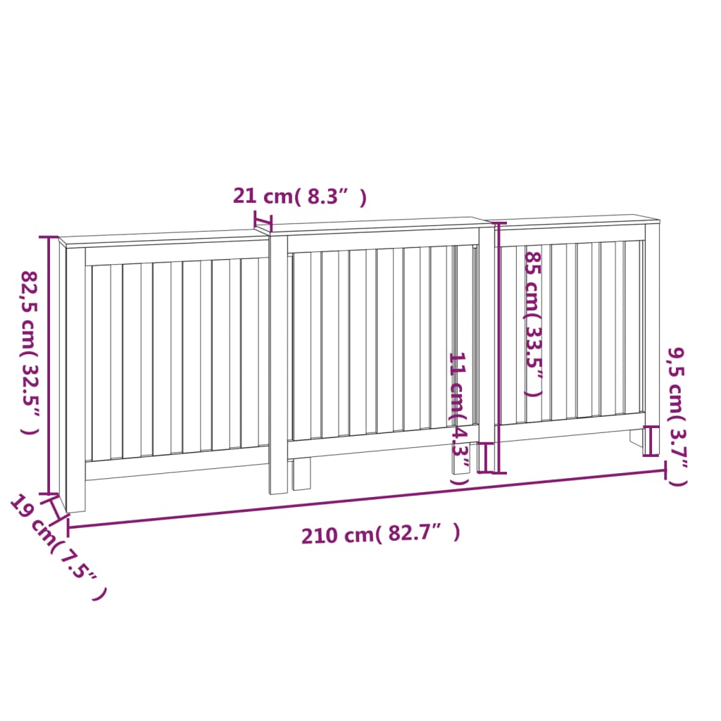 Radiatorombouw 169x19x84 cm massief grenenhout