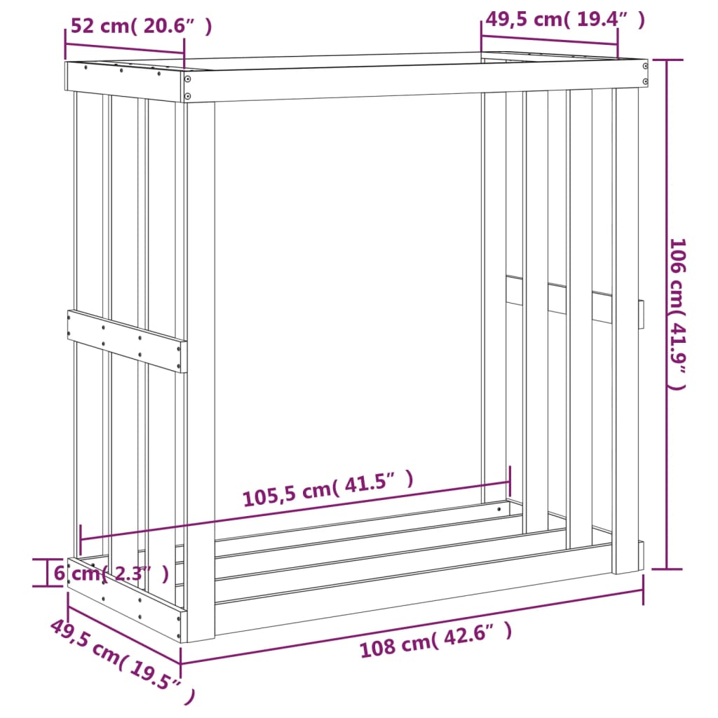 Houtblokhouder 108x52x74 cm massief grenenhout