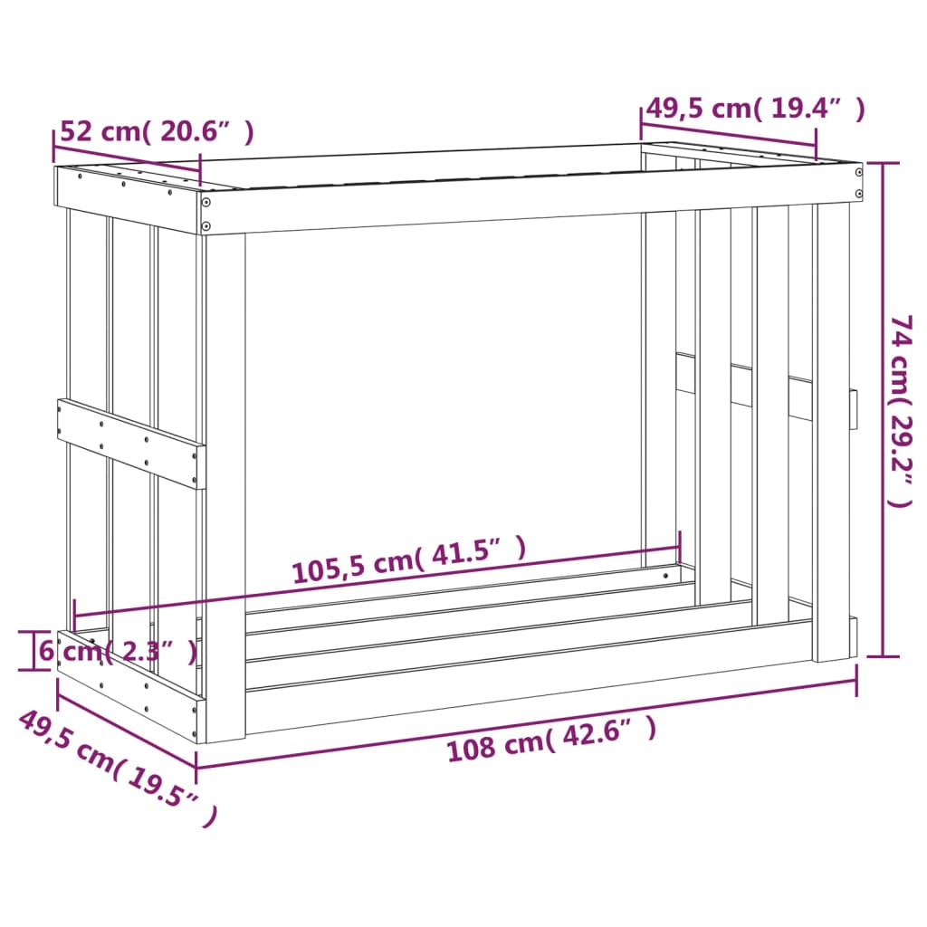 Houtblokhouder 108x52x74 cm massief grenenhout