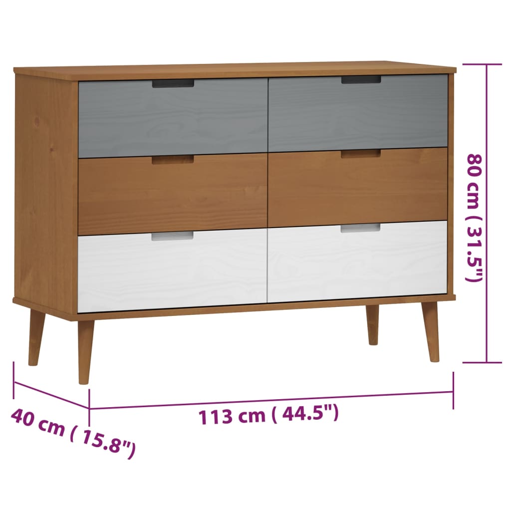 Ladekast MOLDE 113x40x80 cm massief grenenhout