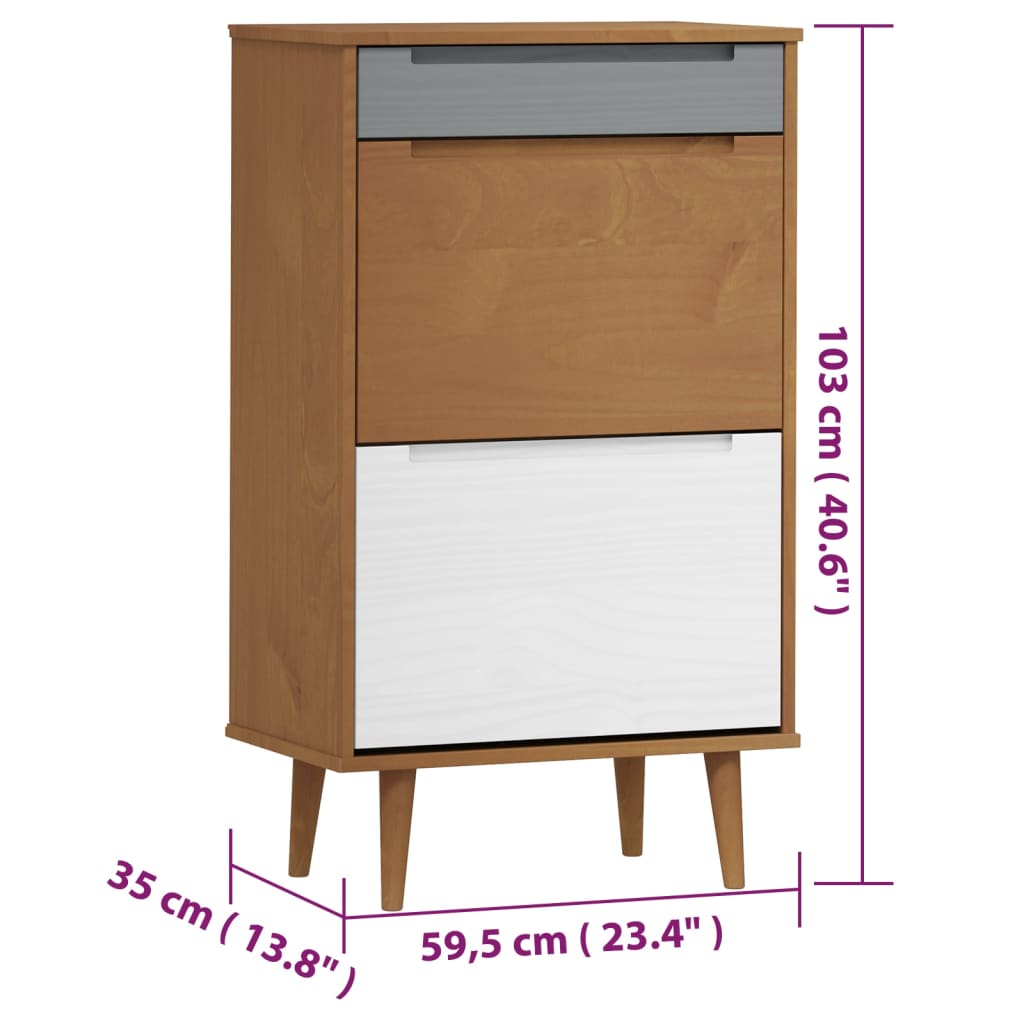 Schoenenkast MOLDE 59,5x35x103 cm massief grenenhout bruin