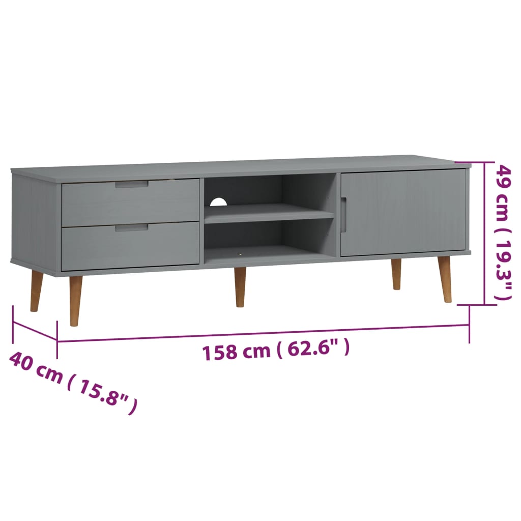 Tv-meubel MOLDE 158x40x49 cm massief grenenhout