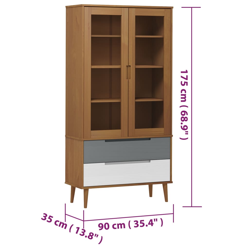 Vitrinekast MOLDE 90x35x175 cm massief grenenhout