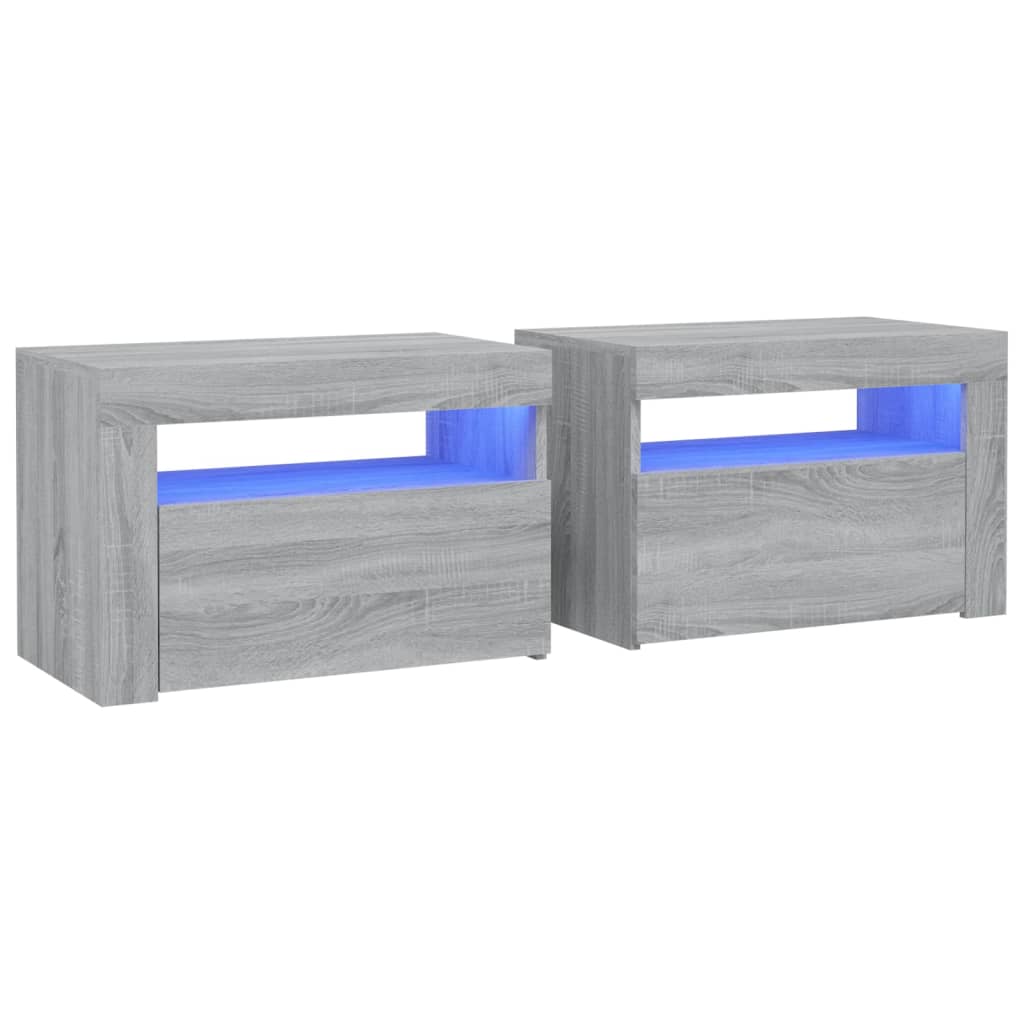 Nachtkastje 2 st met LED-verlichting 60x35x40 cm