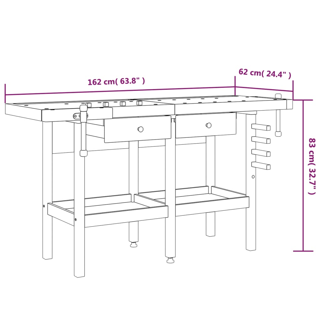 Werkbank met lades en bankschroeven 162x62x83 cm acaciahout