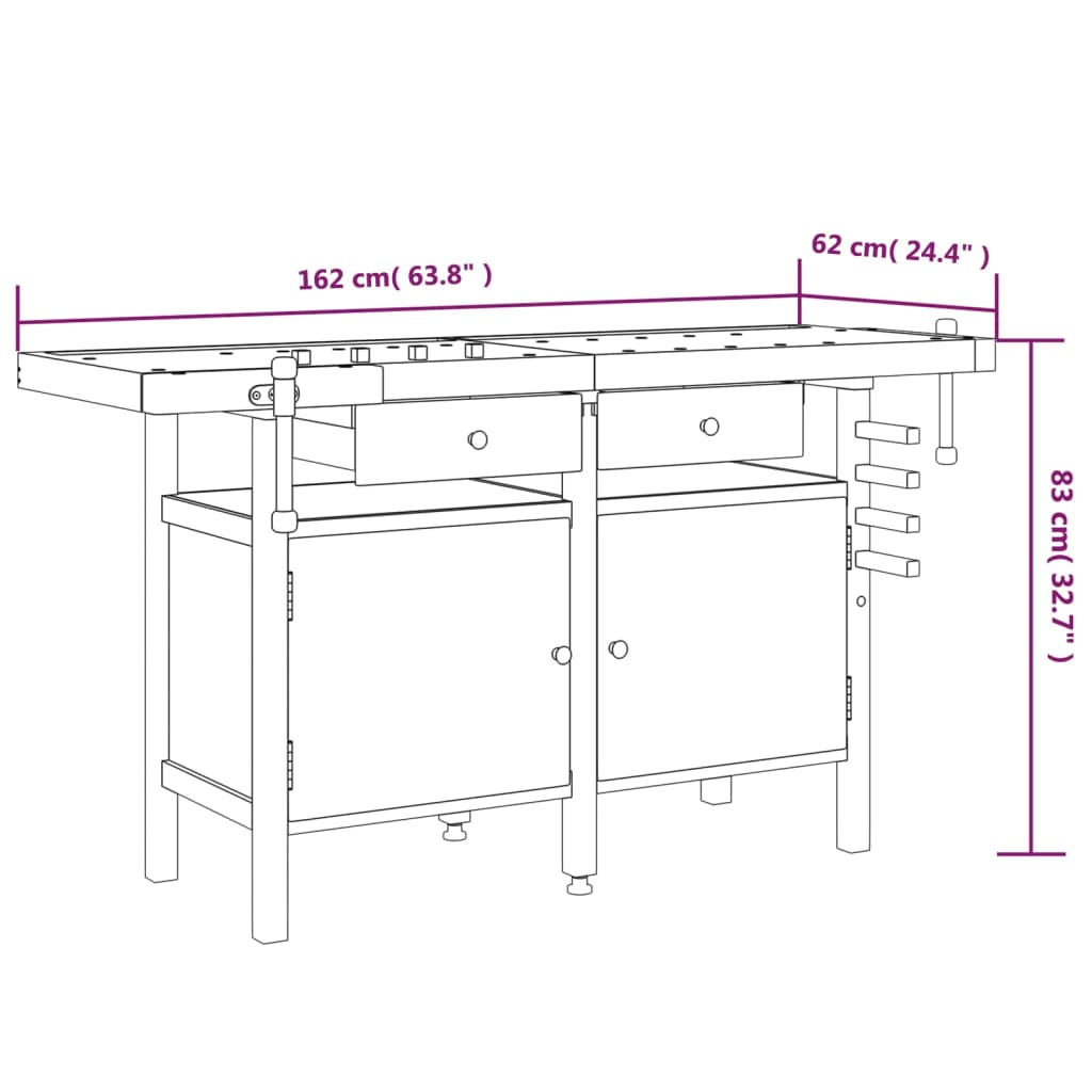 Werkbank met lades en bankschroeven 162x62x83 cm acaciahout