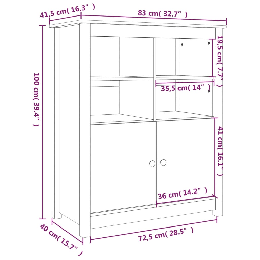 Dressoir 83x41,5x100 cm massief grenenhout