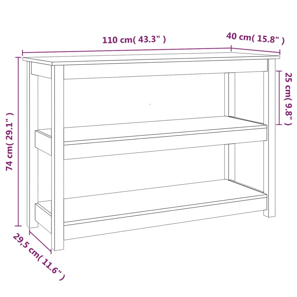 Wandtafel 110x40x74 cm massief grenenhout