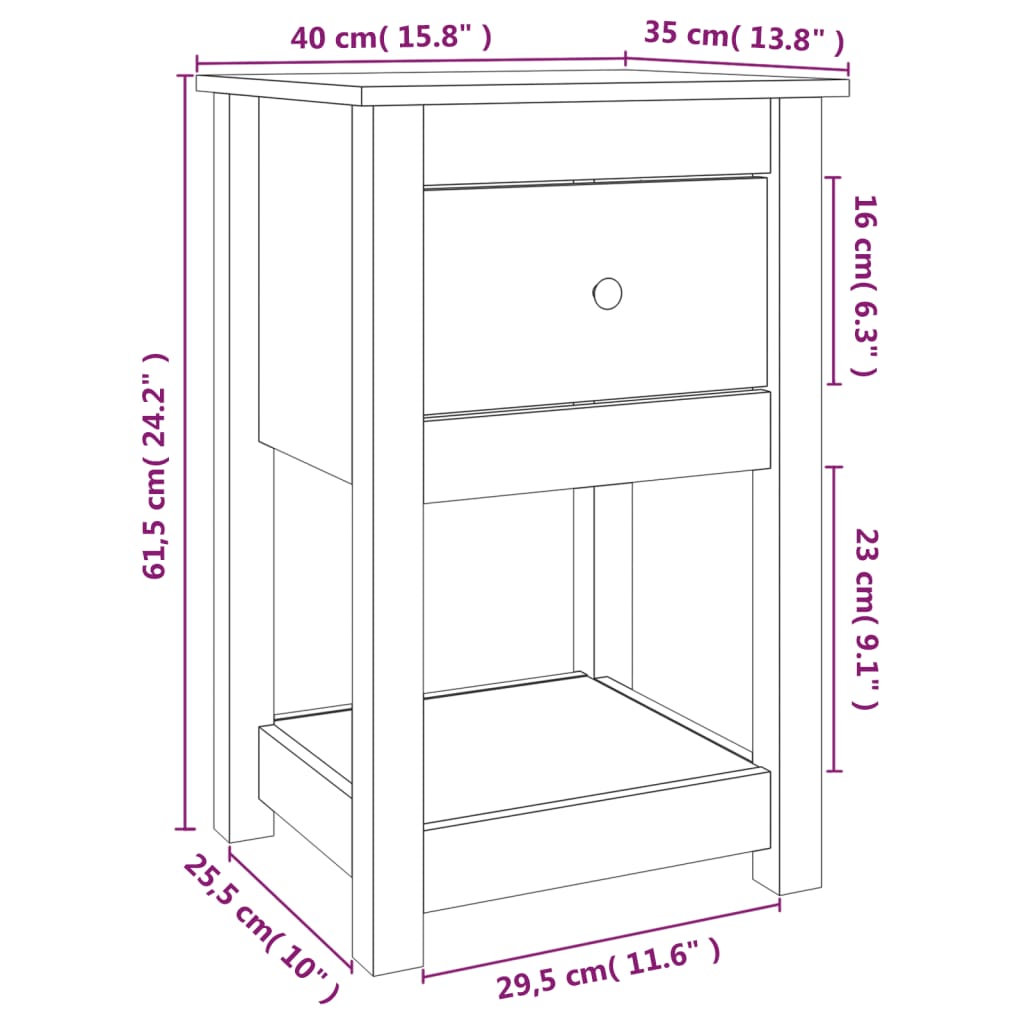 Nachtkastje 40x35x61,5 cm massief grenenhout