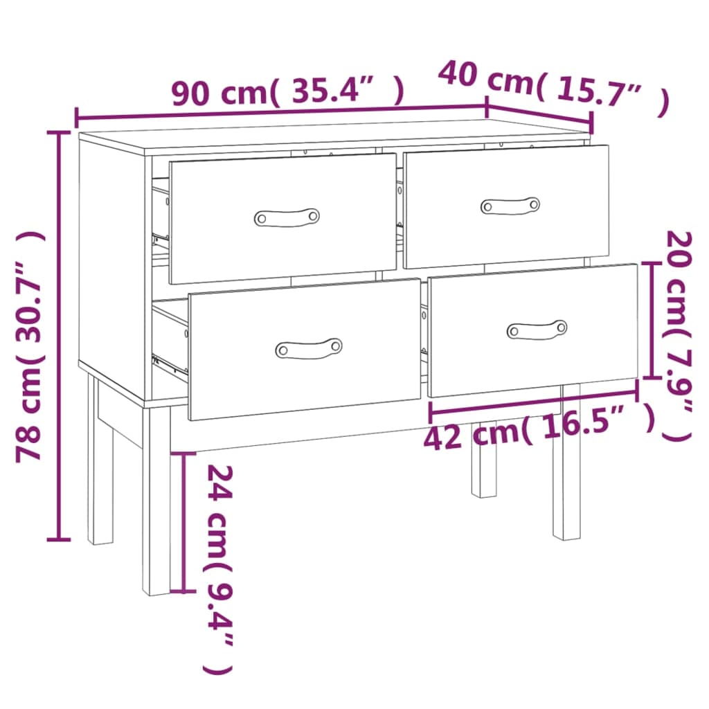 Wandkast 90x40x78 cm massief grenenhout