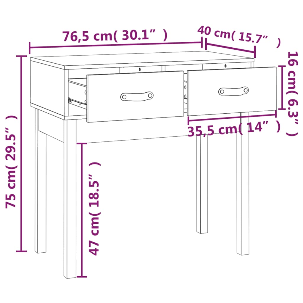 Wandtafel 76,5x40x75 cm massief grenenhout