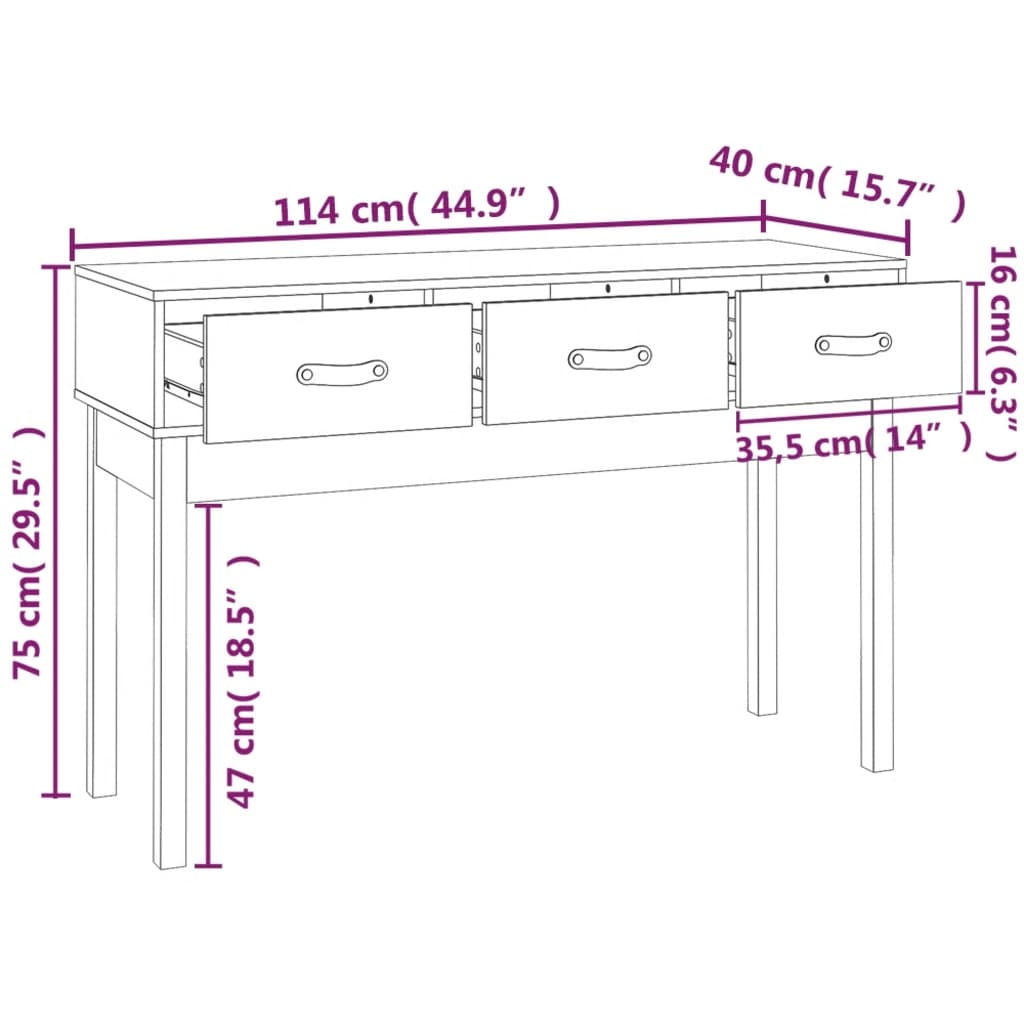 Wandtafel 76,5x40x75 cm massief grenenhout