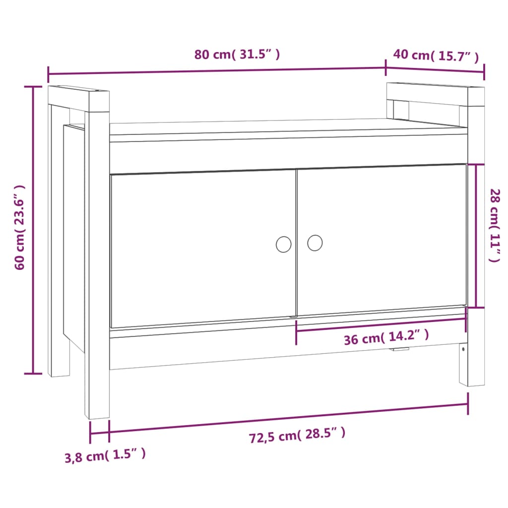 Halbankje 80x40x43 cm massief grenenhout