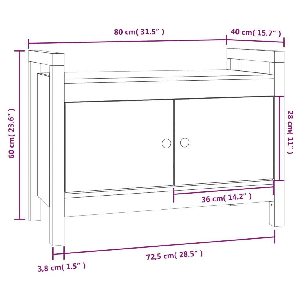 Halbankje 80x40x43 cm massief grenenhout