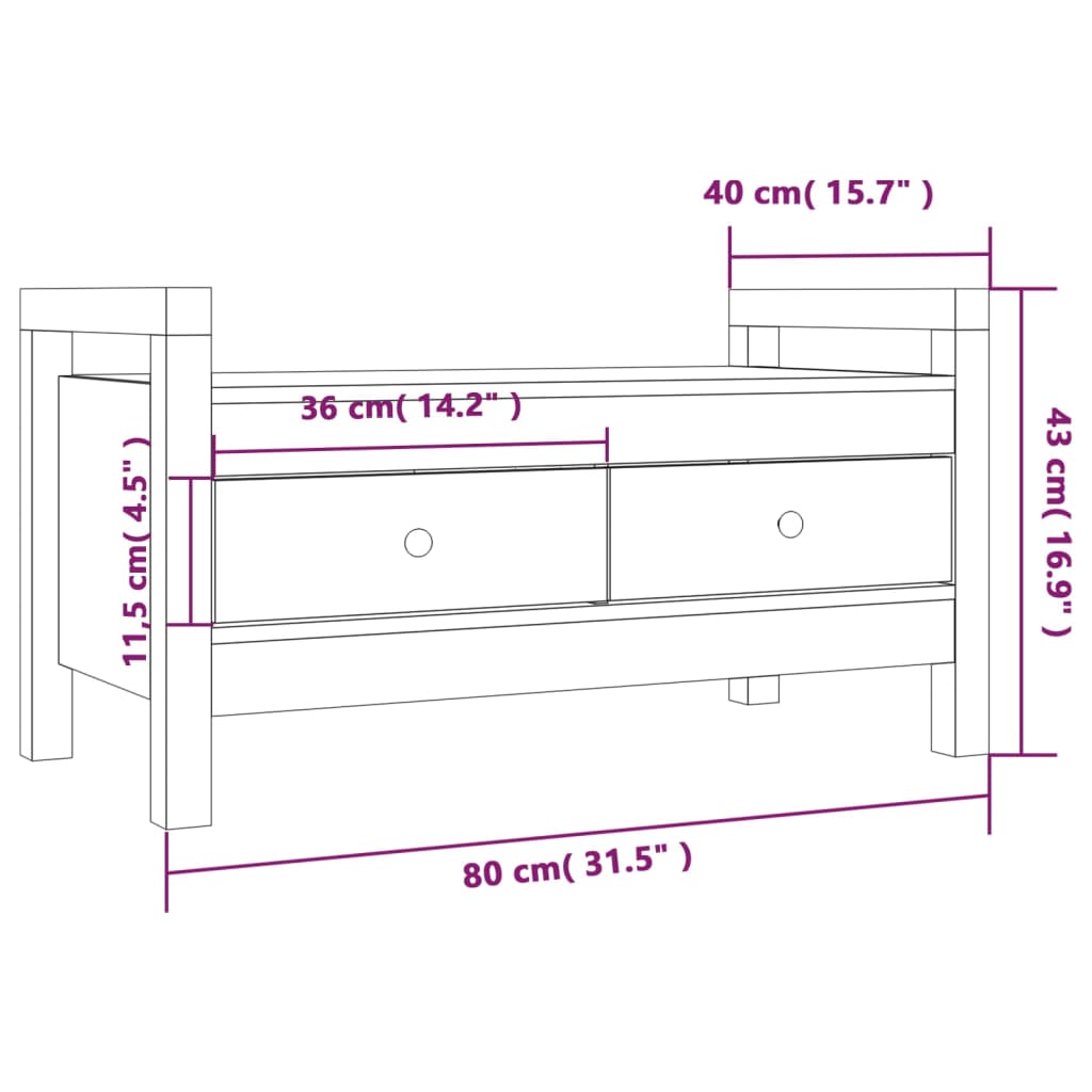 Halbankje 80x40x43 cm massief grenenhout