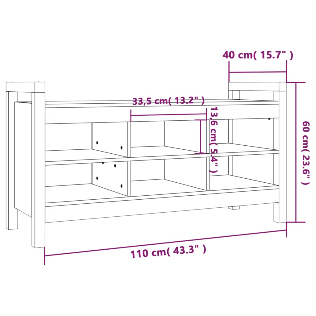 Halbankje 80x40x43 cm massief grenenhout