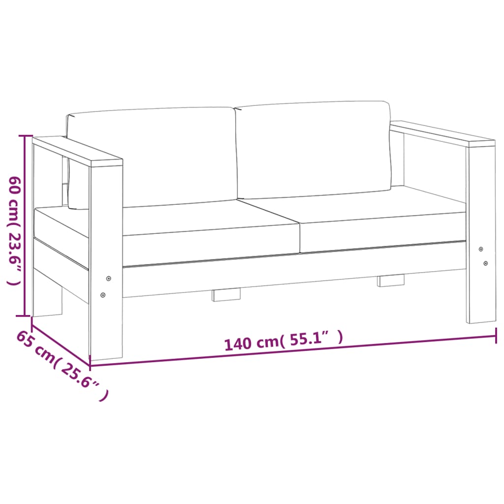 5-delige Loungeset met crèmewitte kussens massief hout