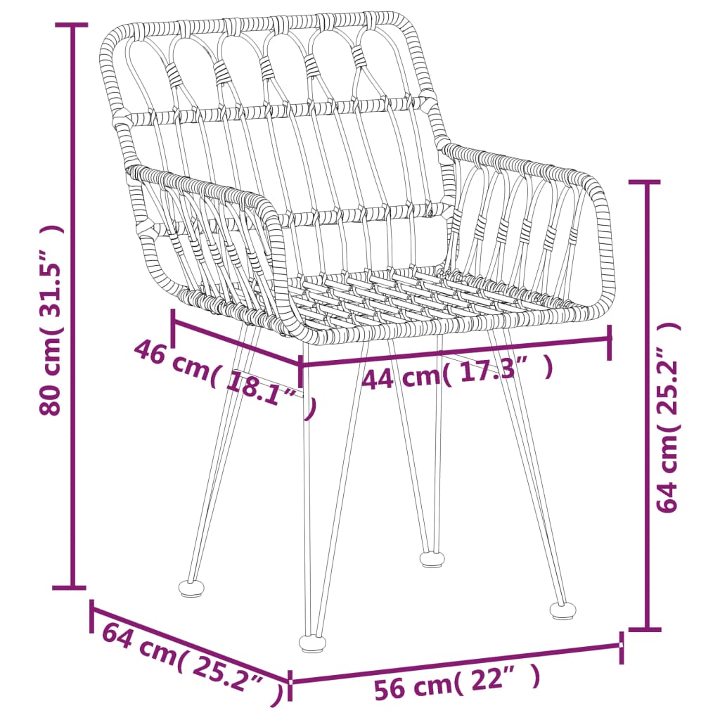 Tuinstoelen 2 st met armleuning 56x64x80 cm PE-rattan