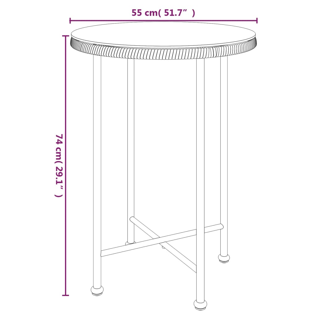 Eettafel Ø80 cm gehard glas en staal