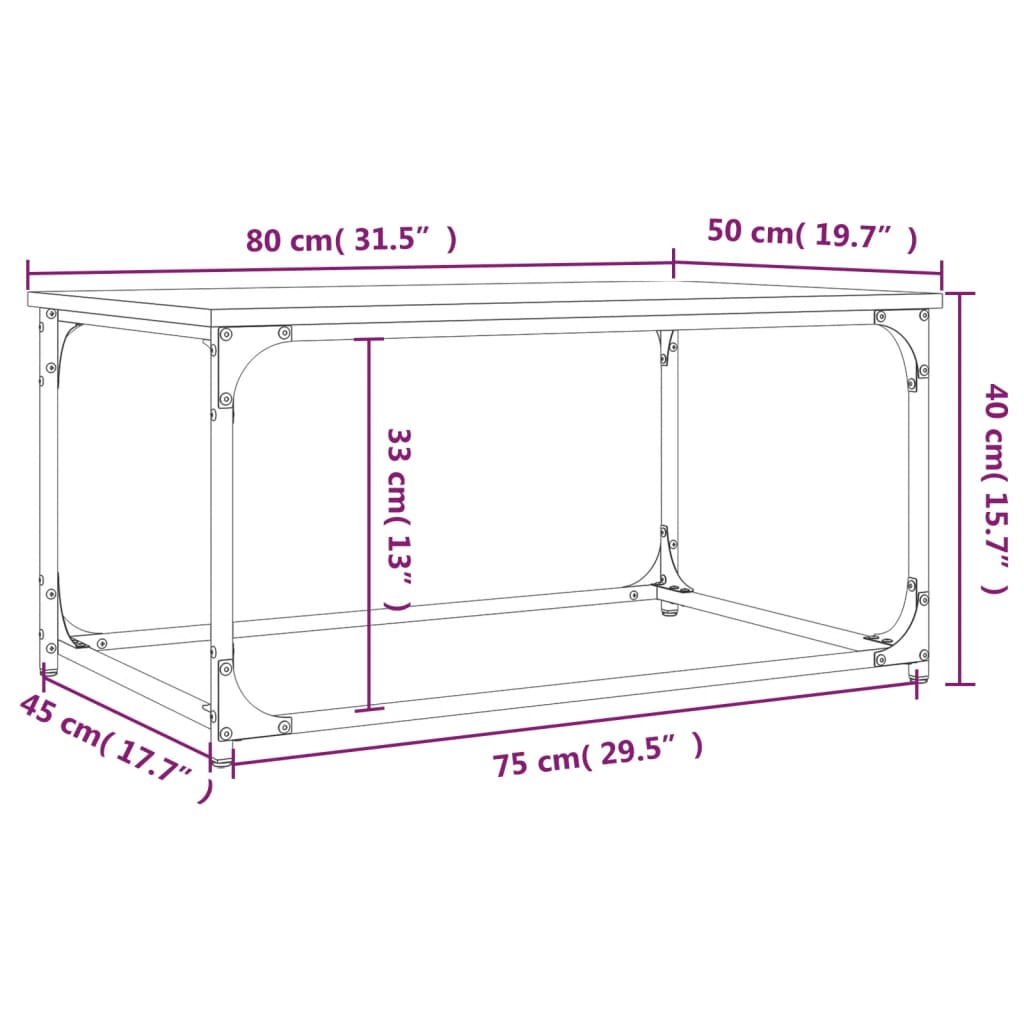 Salontafel 80x50x40 cm bewerkt hout en ijzer