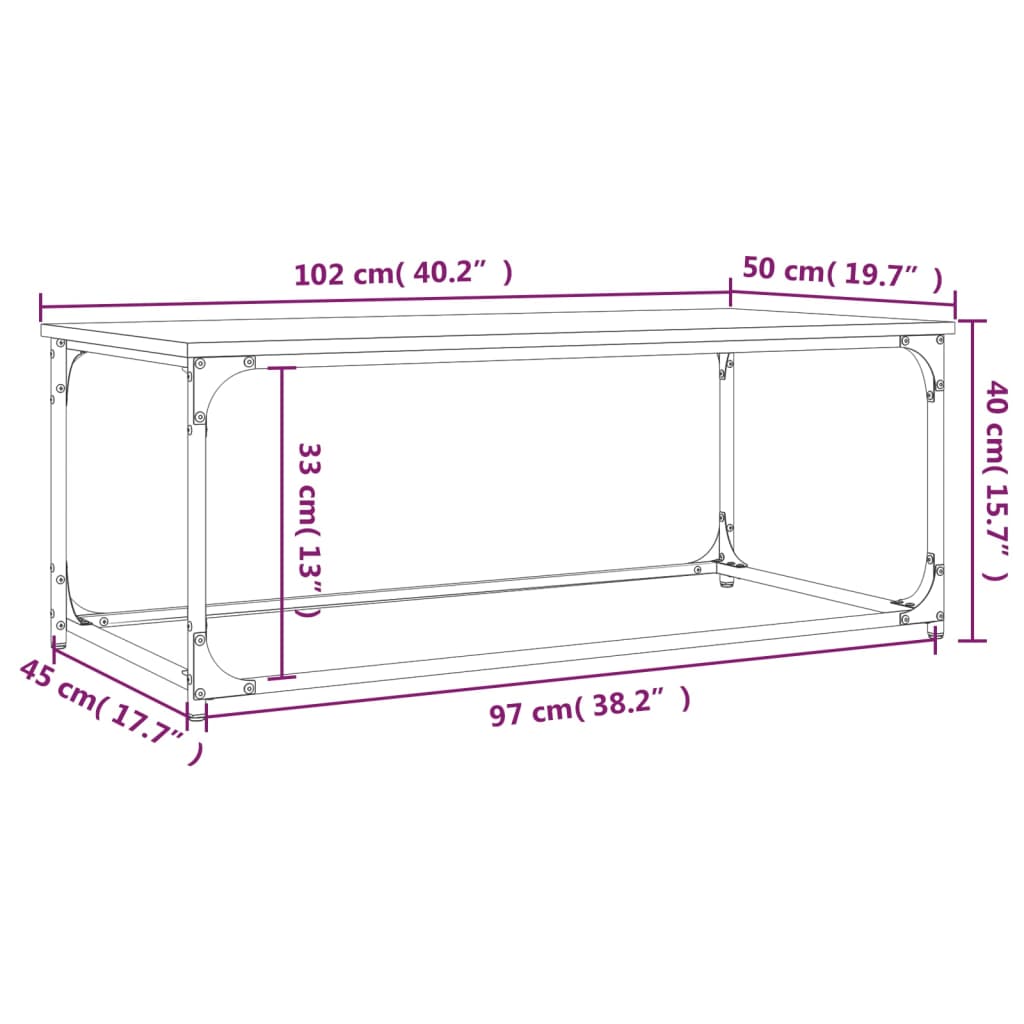 Salontafel 80x50x40 cm bewerkt hout en ijzer