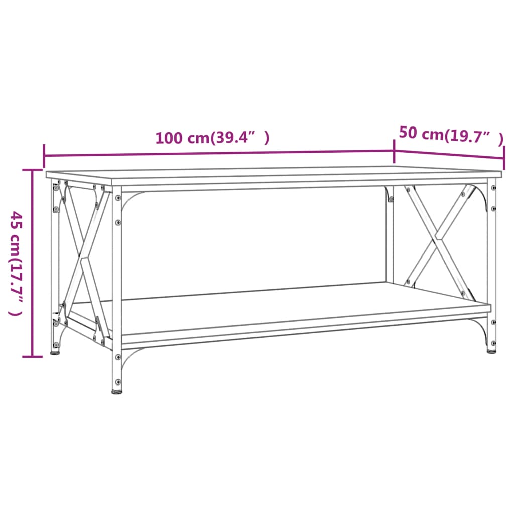 Salontafel 80x50x45 cm bewerkt hout en ijzer