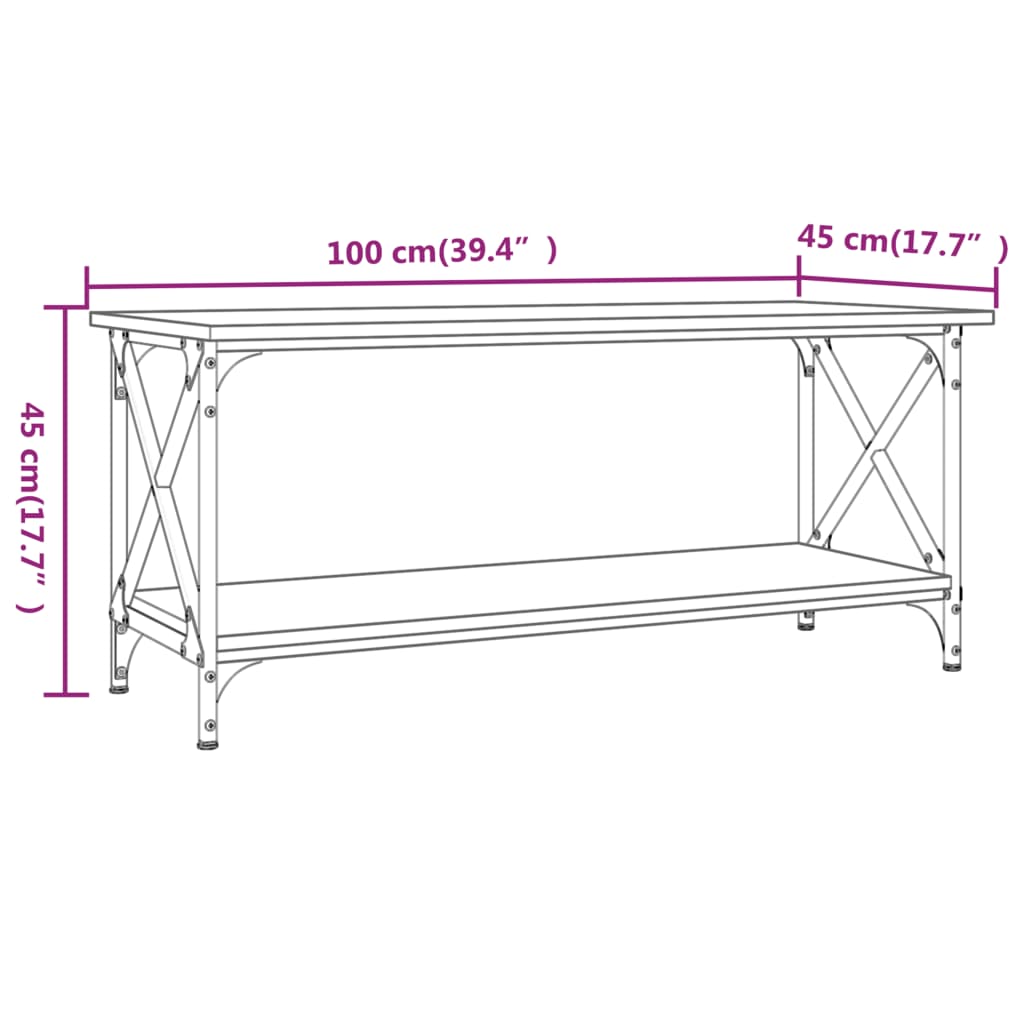 Salontafel 80x50x45 cm bewerkt hout en ijzer