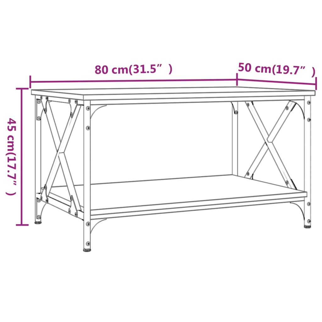 Salontafel 80x50x45 cm bewerkt hout en ijzer