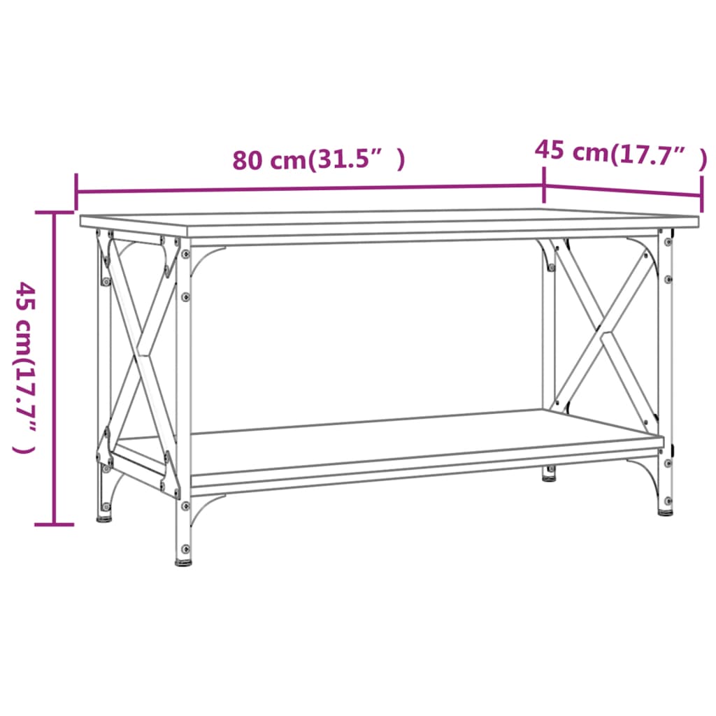 Salontafel 80x50x45 cm bewerkt hout en ijzer