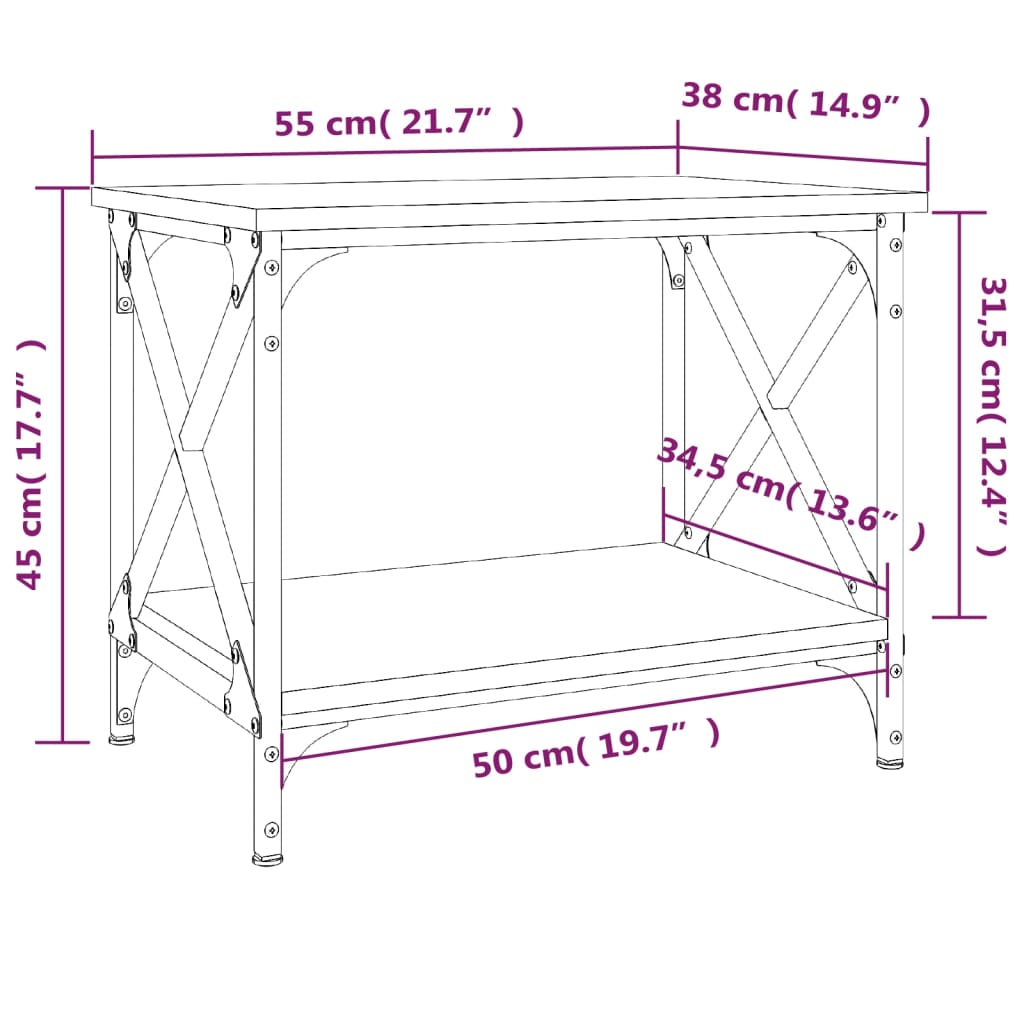 Bijzettafel 55x38x45 cm bewerkt hout eikenkleurig