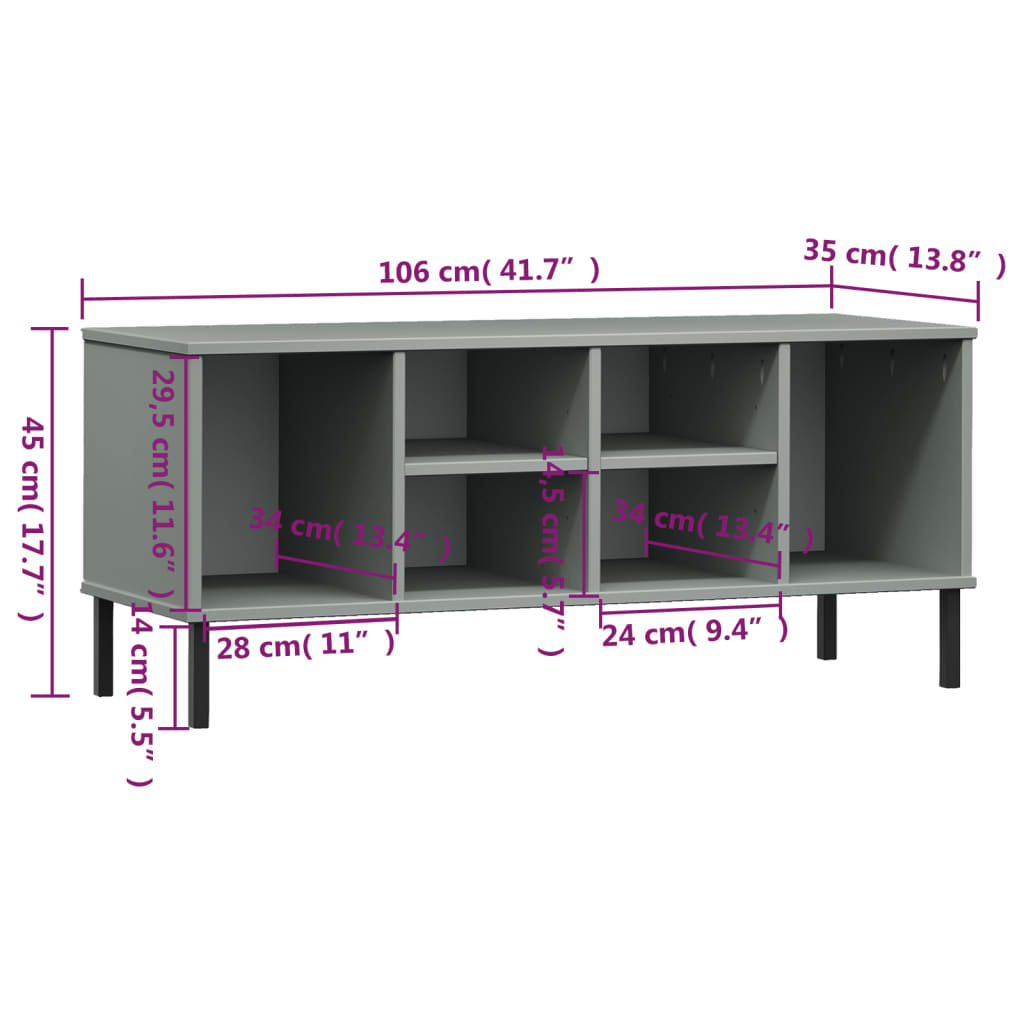 Schoenenrek met metalen poten OSLO 106x35x45 cm grenenhout