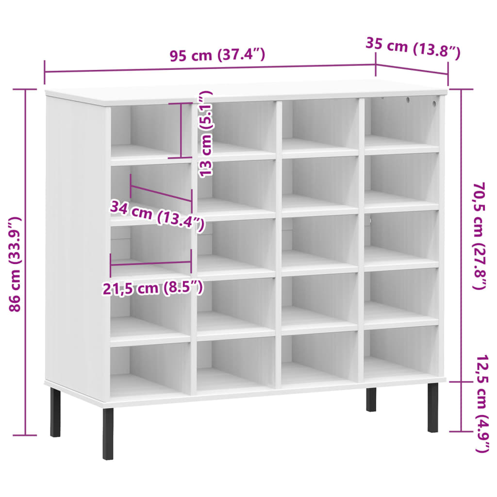 Schoenenrek met metalen poten OSLO 95x35x86 cm grenenhout