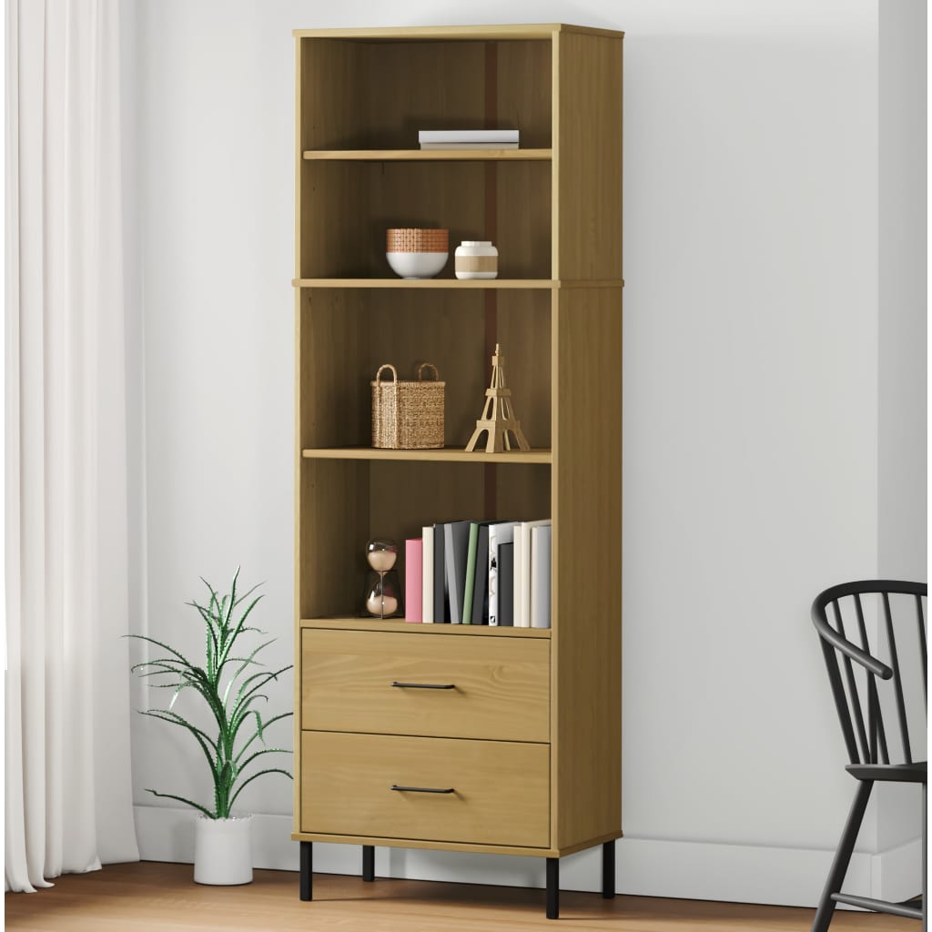 Boekenkast met 2 lades OSLO 60x35x180 cm massief hout bruin