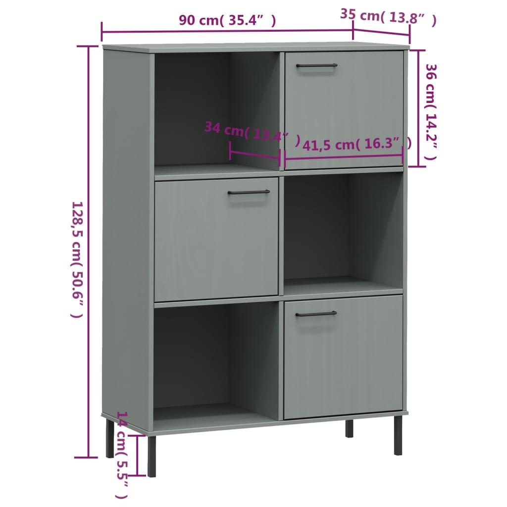 Boekenkast met metalen poten OSLO 90x35x128,5 cm hout