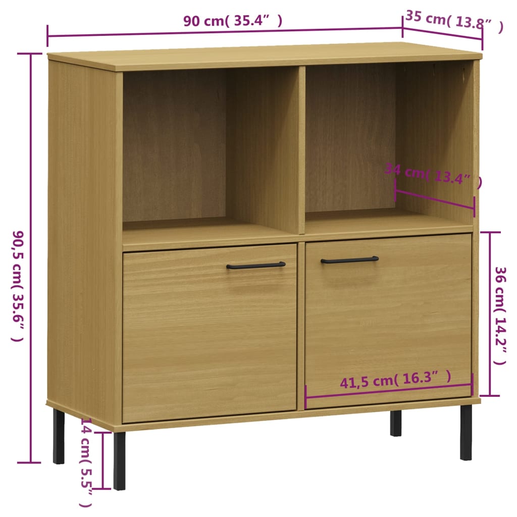 Boekenkast met metalen poten OSLO 90x35x90,5 cm hout