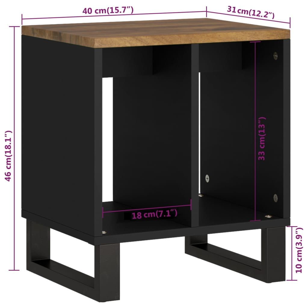 Bijzettafel 40x31x46 cm massief mangohout en bewerkt hout