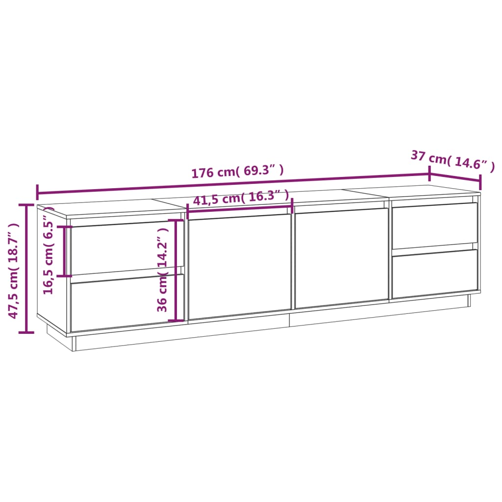 Tv-meubel 176x37x47,5 cm massief grenenhout