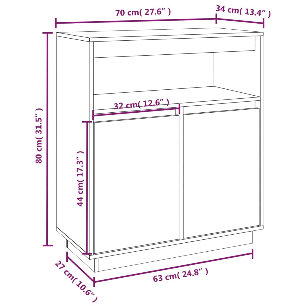 Dressoir 70x34x80 cm massief grenenhout