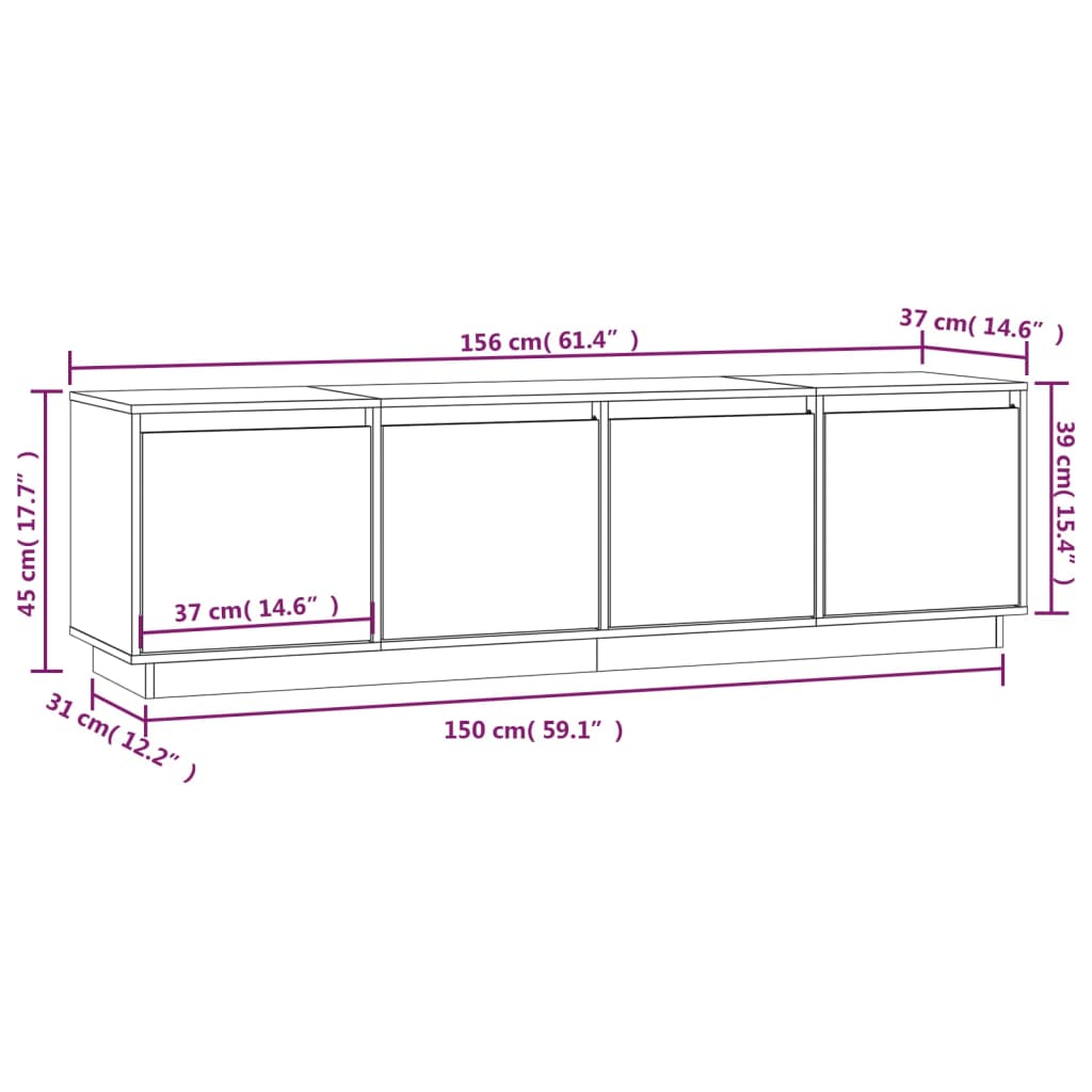 Tv-meubel 156x37x45 cm massief grenenhout