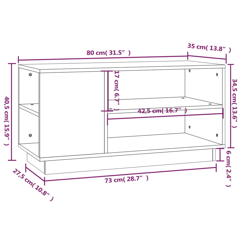 Tv-meubel 80x35x40,5 cm massief grenenhout