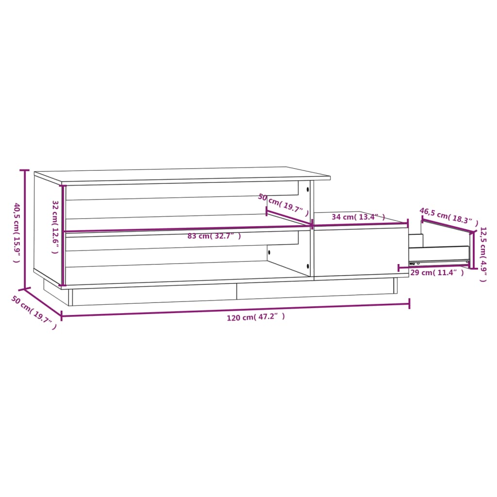 Salontafel 120x50x40,5 cm massief grenenhout