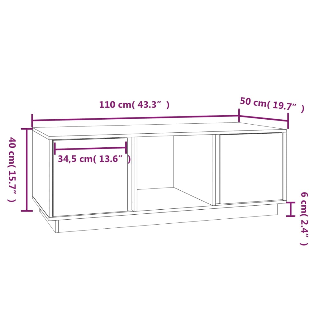 Salontafel 110x50x40 cm massief grenenhout