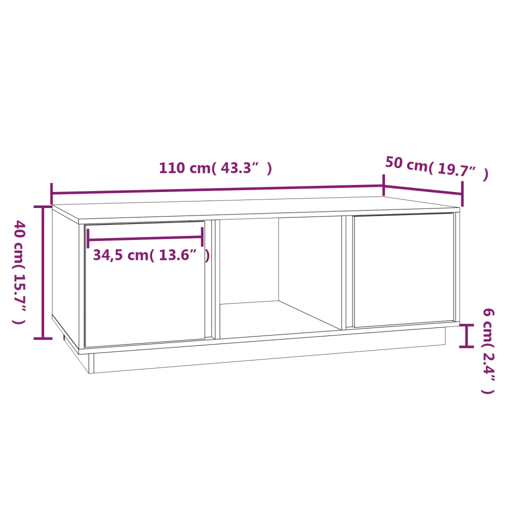 Salontafel 110x50x40 cm massief grenenhout