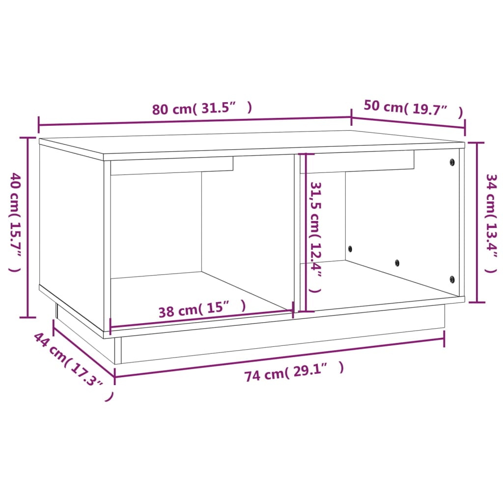 Salontafel 80x50x40 cm massief grenenhout